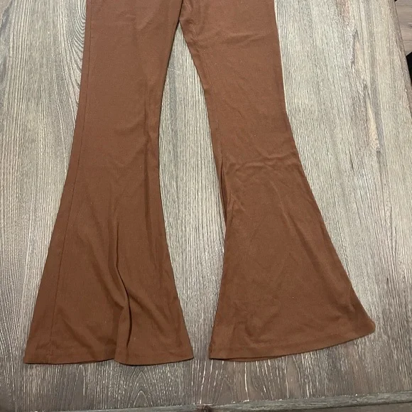 SO Womens High Rise Flare Pants Ribbed Drawcord Waist Stretch Brown Size M - Picture 2 of 8